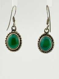 Sterling Drop Earrings With Emerald Colored Stone 5.28g