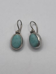 Oval Sterling Earrings With Larimar Stone 5.29g