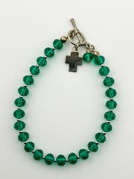 Green Beaded Bracelet With Sterling Clasp 8.54g