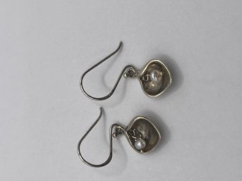 Sterling Calla Lily Hook Earrings With Pearl Accent 2.42g