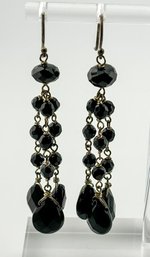 Sterling & Black Bead Chandelier Earrings 7.95g