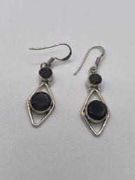 Sterling Dangle Earrings With Round Brown Stones 4.58g