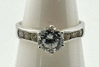 Sterling Ring With Rhinestone Solitaire 3.26g Size 6.5