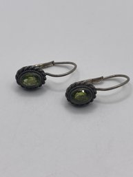 Vintage Sterling Earrings With Green Stone And Rope Accent 3.51g