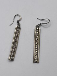 Long Sterling Dangle Earrings Rectangle Twist Design 4.42g