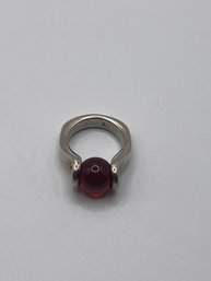 Modern Sterling Ring With Red Stone Ball 9.00g Size 5.5