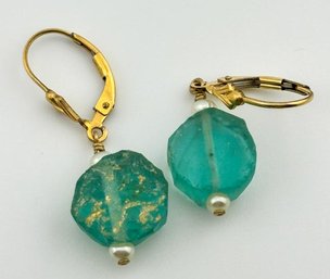 Sterling Glass Drop Bead Earrings 3.54g