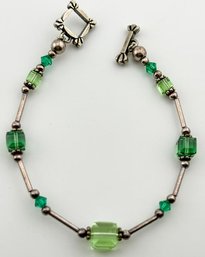 Sterling Bracelet With Green Beads 7.78g