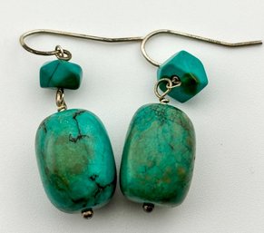 Sterling Drop Earrings With Green Stones 10.46g
