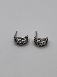 Small Ornate Sterling Hoop Earrings 2.34g