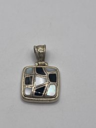 Square Sterling Pendant With Black And White Stone Inlay 9.07g