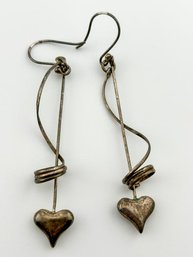 Modern Sterling Dangle Earrings With Twist And Heart 4.05g