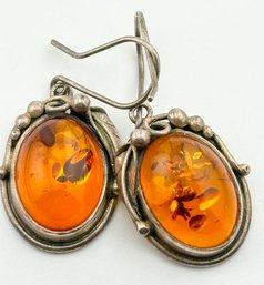 Sterling Earrings With Amber Colored Stones 10.79g