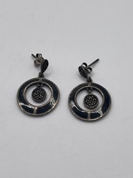 Sterling Drop Earrings With Onyx And Marcasite 5.41g