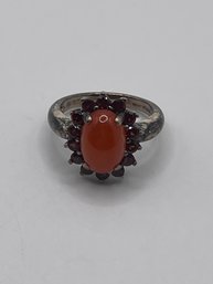 Sterling Ring With Orange And Red Stones 4.39g  Size 7