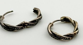 Sterling Braided Hoop Earrings With Rhinestones 4.44g