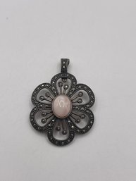 Sterling Floral Pin With Marcasite And Pink Stone 7.78g