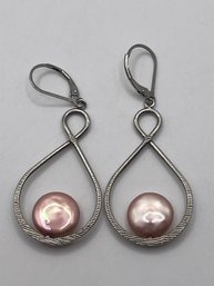 Sterling Twist Earrings With Pink Opalescent Stones 4.76g