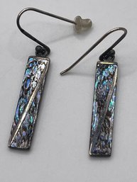THAILAND Sterling Rectangle Dangle Earrings With Oil Spill Accent 6.06g