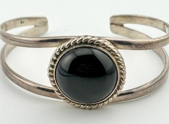 Double Band Sterling Bangle With Black Center Stone 28.79g