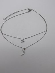 Sterling Chain With Star And Moon Pendants  2.44g  15'long