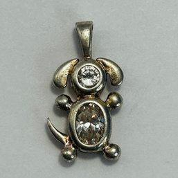 Sterling Silver Dog Pendant With Clear Stones 1.97 G