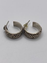 Sterling Hoop Earrings With Swirl Design  8.03g