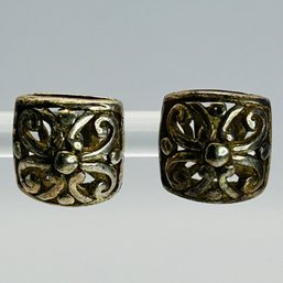 MC Sterling Silver Square Earrings With Flower Filigree Detail 4.10 G