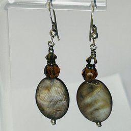 Sterling Silver Dangle Bead And Stone Earrings With Hook Back 3.85 G
