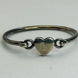 Sterling Silver Baby Size  Bangle Bracelet With Heart Design  Engraved L 10.87 G