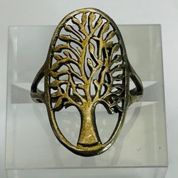 S Sterling Silver Cocktail Ring With Tree Detail Size 8, 4.03 G