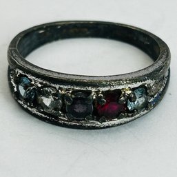 R Sterling Silver Ring With Colored Stones Size 8.5, 3.77 G