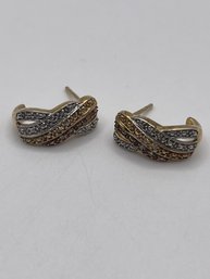 Sterling Gold Toned Earrings With Marcasite Design  2.87g