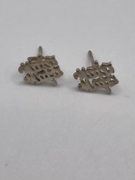 Sterling Earrings With Chinese Symbol  1.39g