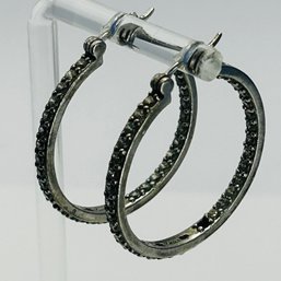 PAJ CZ China Sterling Silver Channel Hoops With Clear Stones 3.24 G