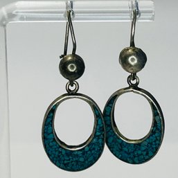 MLM Sterling Silver Hook Earrings Pretty Blue Stone 3.46 G