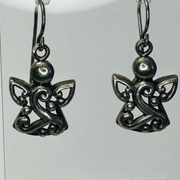 Sterling Silver Dangle Angel Earrings With Hook Backs, 5.80 G