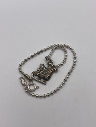 Sterling Bead Chain Bracelet With Sleigh Charm   4.23g    7'long