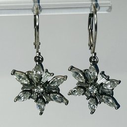 Sterling Silver Hook Back Earrings, Star Cluster Stone, Detail, 3.94 G