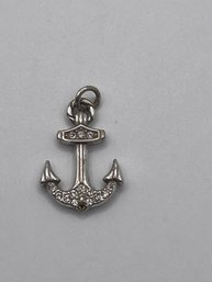 Sterling Anchor Charm With Clear Gems  2.50g