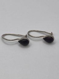 Sterling Drop Earrings With Garnet Colored Stone  1.73g