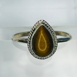 Sterling Silver Ring With Teardrop Bevel Set Earthtone Colored Stone Size 6, 1.54 G