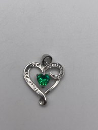 Serling Heart 'I Love You Mom' Pendant With Green Stone 1.95g