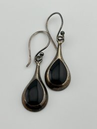 Sterling Teardrop Hook Earrings With Onyx Inlay 2.03g