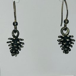 Sterling Silver Hook Back Pinecone Design Earrings 3.68 G