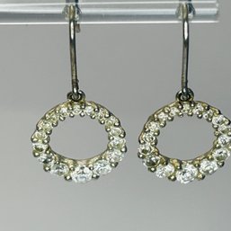 SU CZ Sterling Silver Hook Back Earrings With Clear Stone Set In  Circle Design 2.98 G