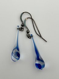 Sterling Clear And Blue Glass Earrings 2.19g