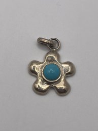 Sterling Flower Pendant With Turquoise Center  7.95g