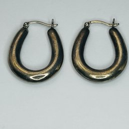 Sterling Silver Horseshoe Shaped Hoop Earrings With Hinge Back 2.94 G