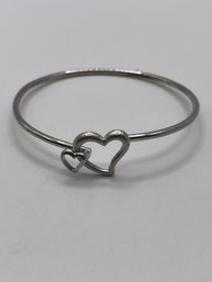 Sterling Bangle Bracelet With Two Hearts  7.77g